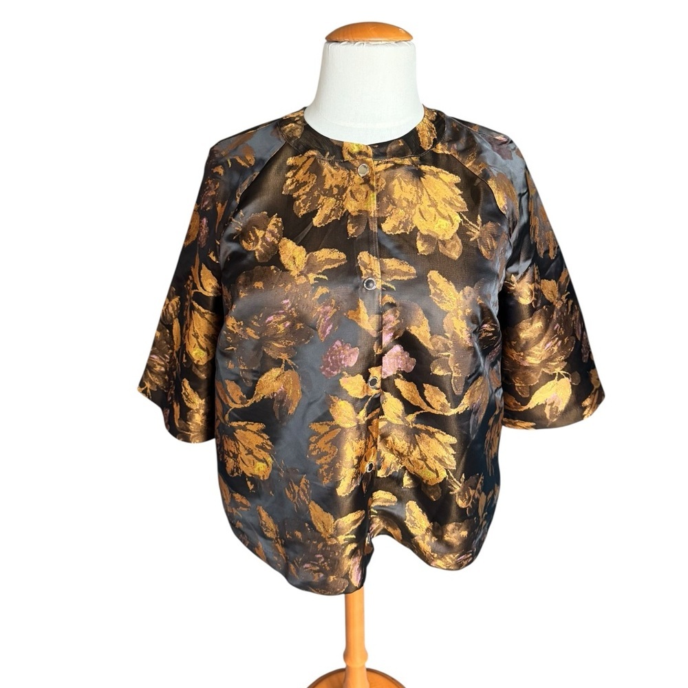 Isaac Mizrahi Live! Metallic Floral Jacquard Top Jacket XL E128